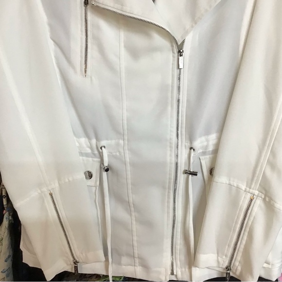 Calvin Klein sexy semi sheer off white jacket. Zippers and drawstring at waist. - Picture 3 of 8